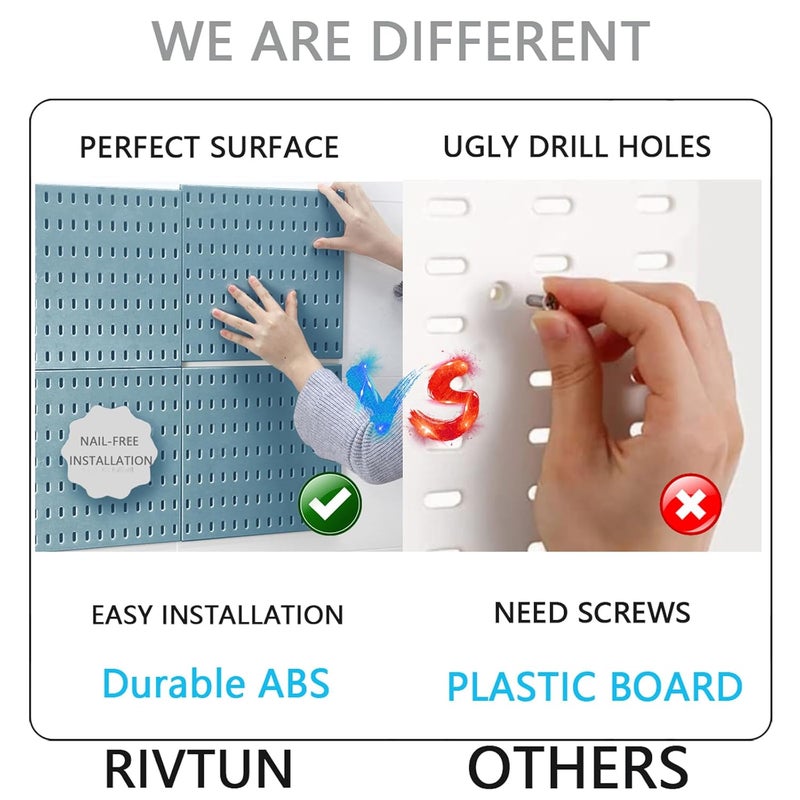 RIVTUN 22"x22" Pegboard Combination Kit Wall Organizer Kit - 4 Panels & 14 Hooks for Kitchen, Bedroom, Office, Bathroom Storage - Image 5